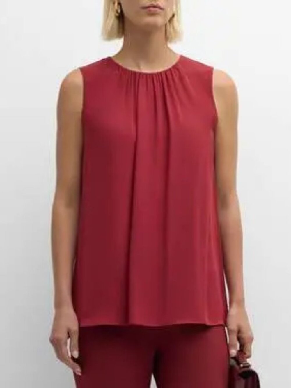 Lafayette 148 New York Burgundy Sleeveless Ruched Silk Blouse